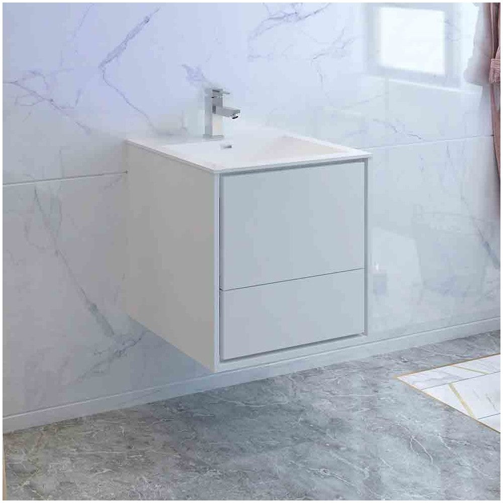 Catania 24" Glossy White Wall Hung Modern Bathroom Cabinet w/ Integrated Sink