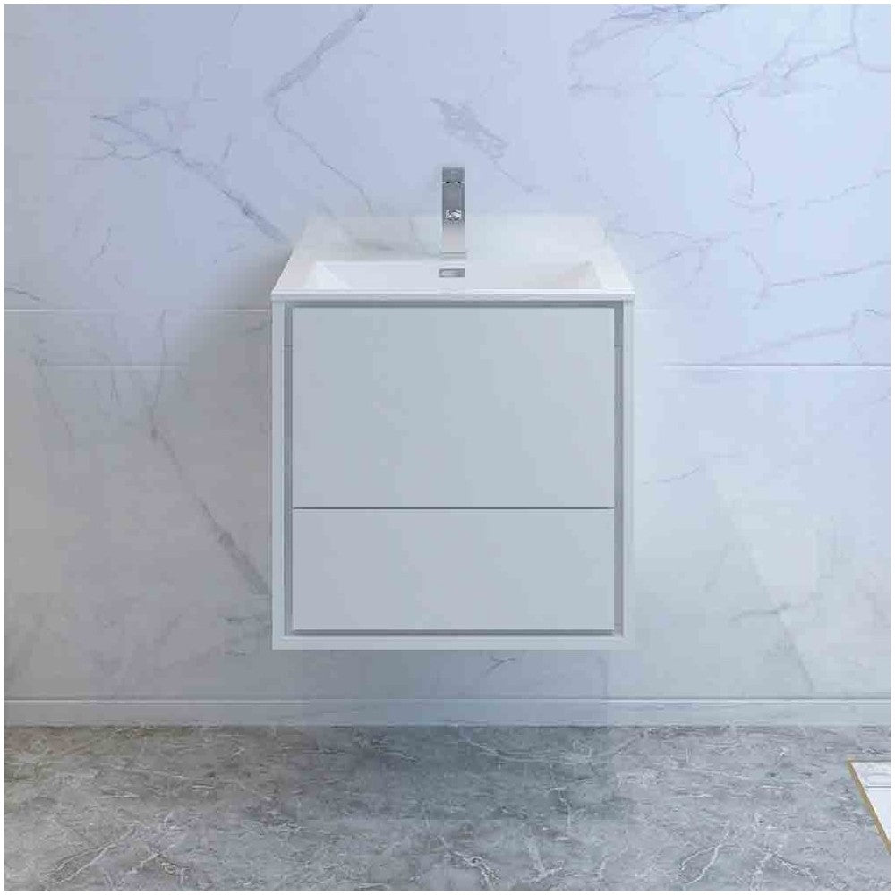 Catania 24" Glossy White Wall Hung Modern Bathroom Cabinet w/ Integrated Sink