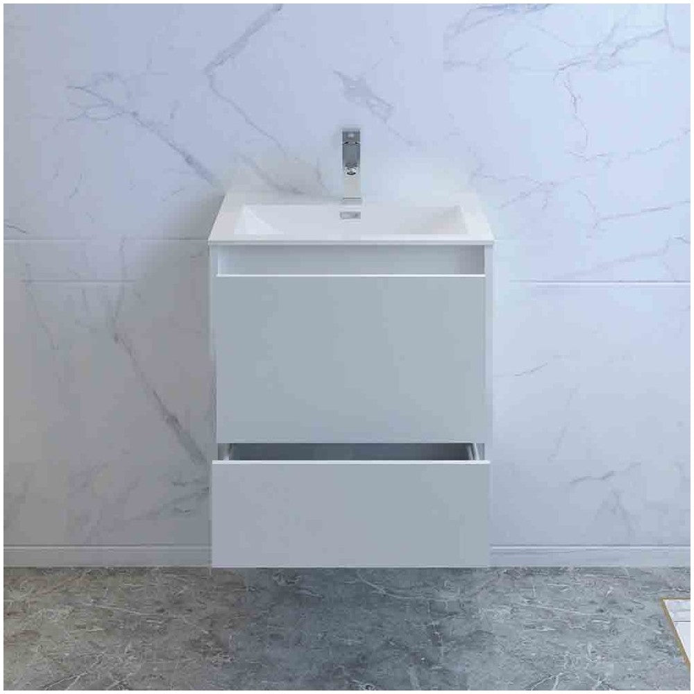 Catania 24" Glossy White Wall Hung Modern Bathroom Cabinet w/ Integrated Sink