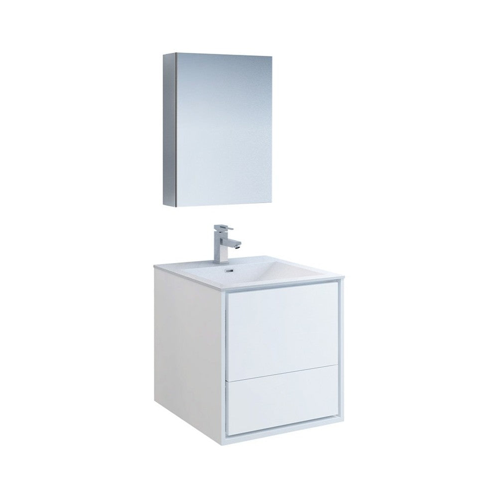 Catania 24" Glossy White Wall Hung Modern Bathroom Vanity w/ Medicine Cabinet