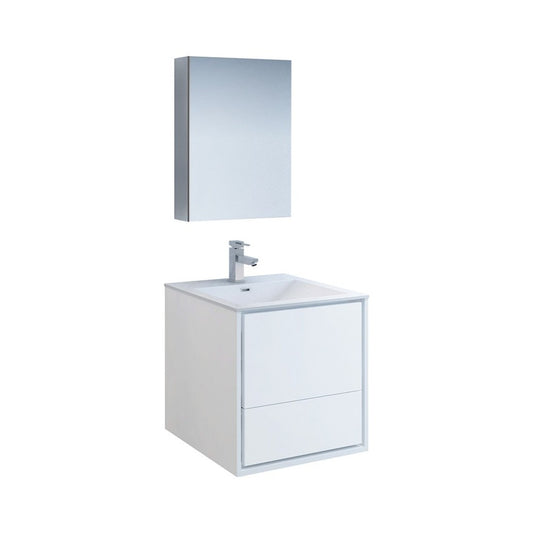 Catania 24" Glossy White Wall Hung Modern Bathroom Vanity w/ Medicine Cabinet