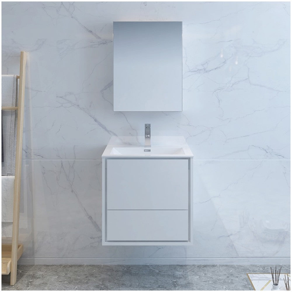 Catania 24" Glossy White Wall Hung Modern Bathroom Vanity w/ Medicine Cabinet