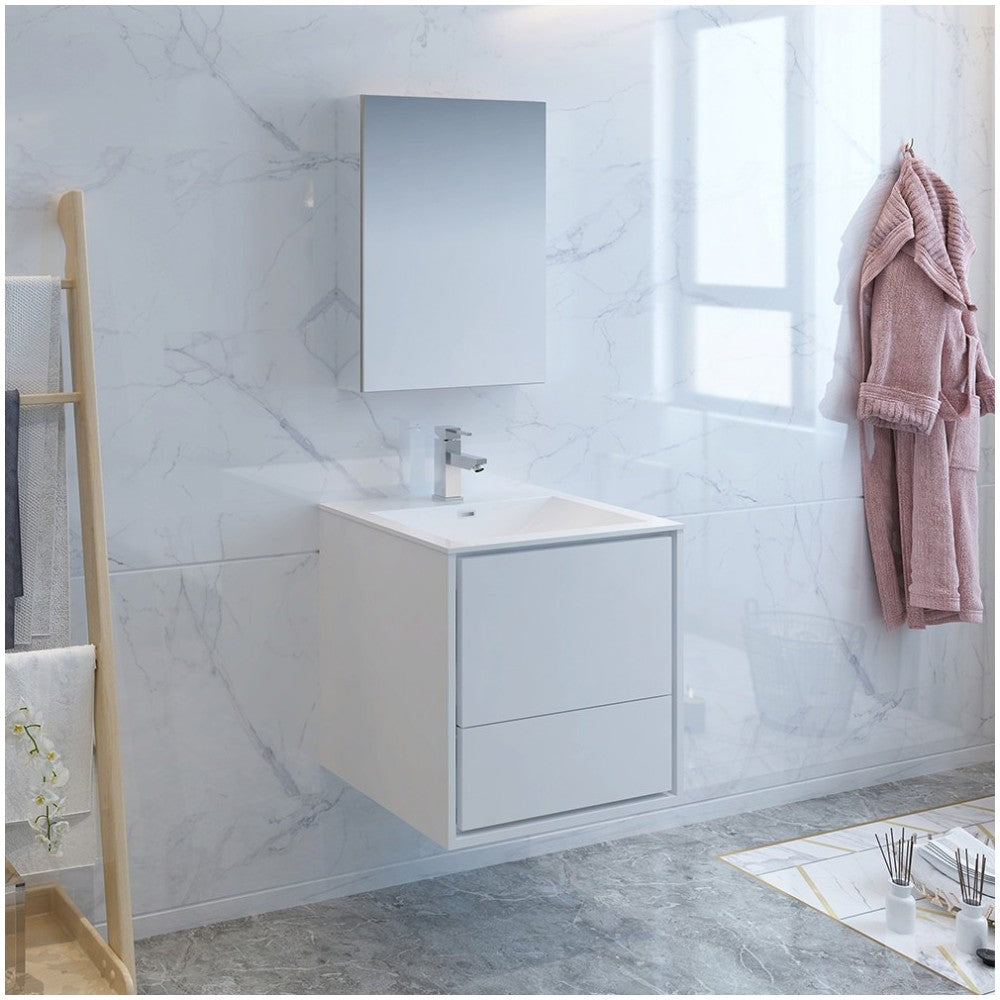 Catania 24" Glossy White Wall Hung Modern Bathroom Vanity w/ Medicine Cabinet