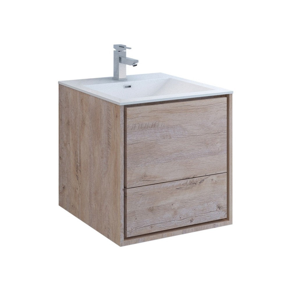 Catania 24 Natural Wood Wall Hung Modern Bathroom Cabinet w/ Integrated Sink