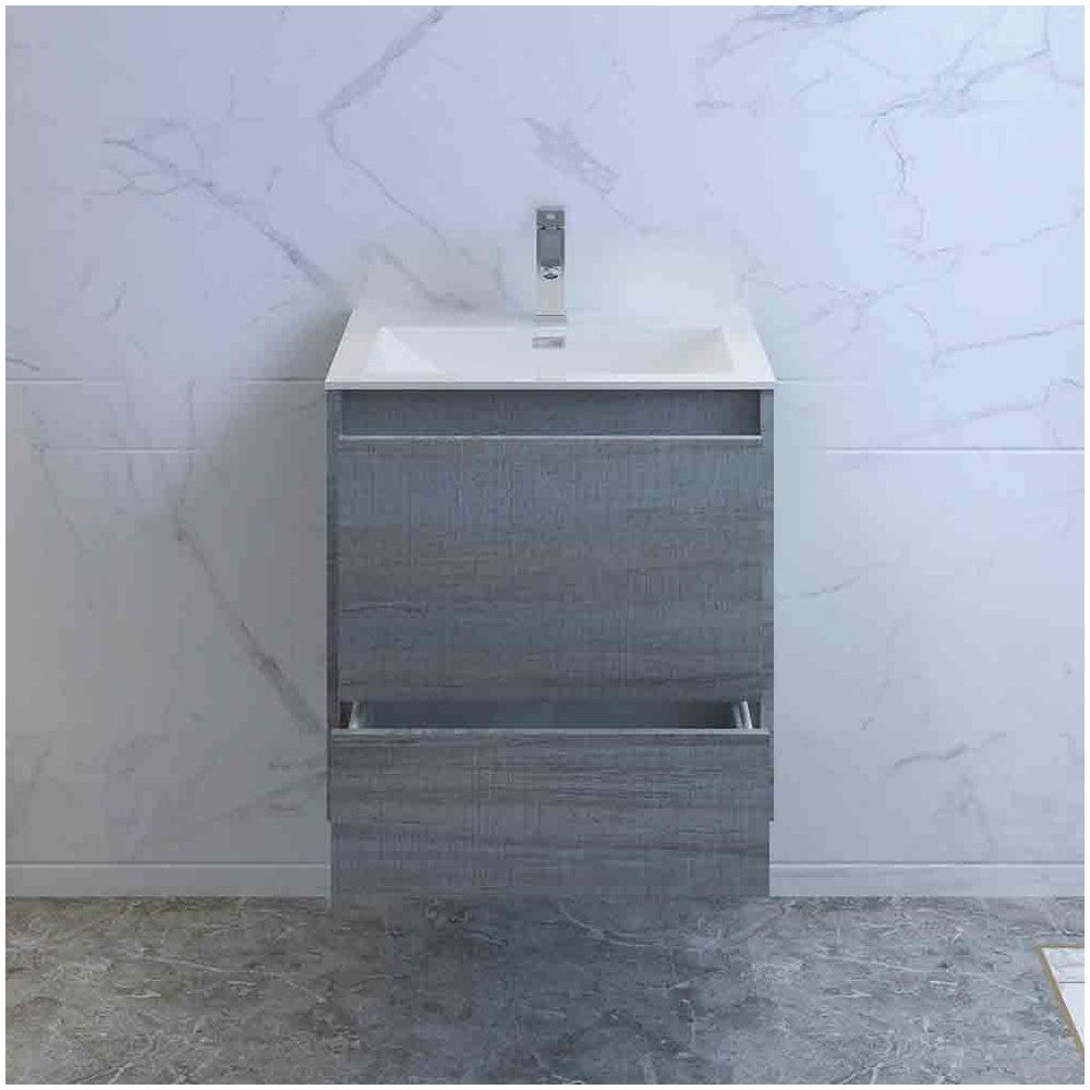 Catania 24" Ocean Gray Wall Hung Modern Bathroom Cabinet w/ Integrated Sink