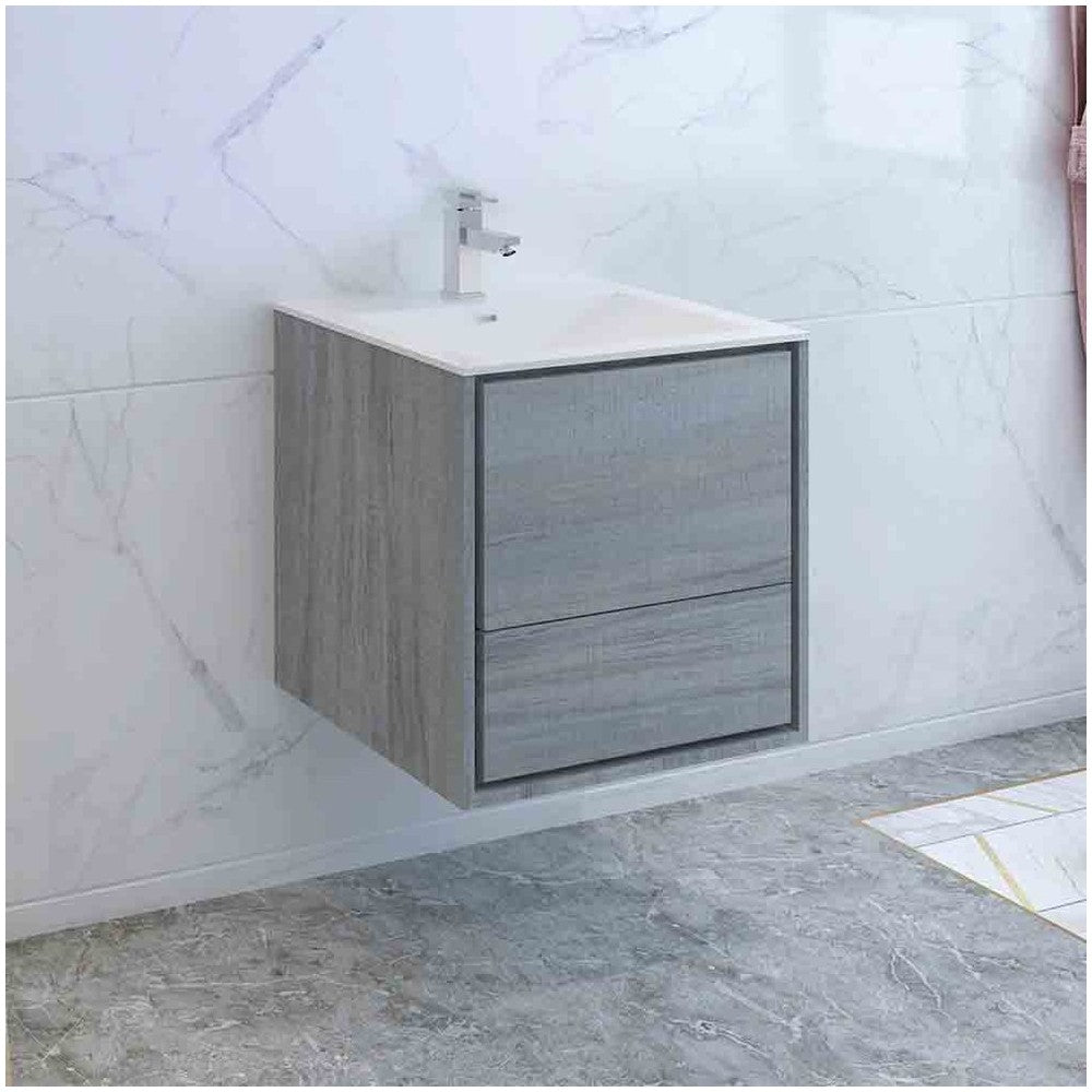 Catania 24" Ocean Gray Wall Hung Modern Bathroom Cabinet w/ Integrated Sink
