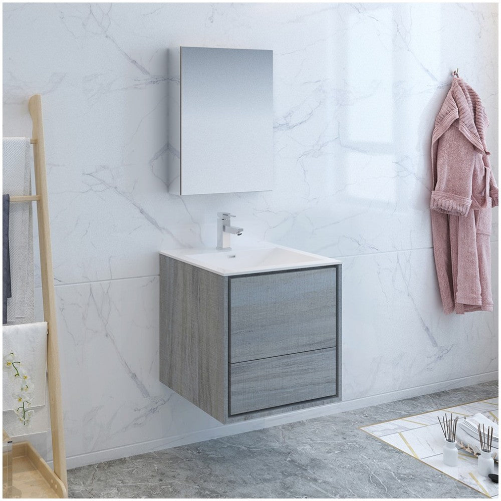 Catania 24" Ocean Gray Wall Hung Modern Bathroom Vanity w/ Medicine Cabinet