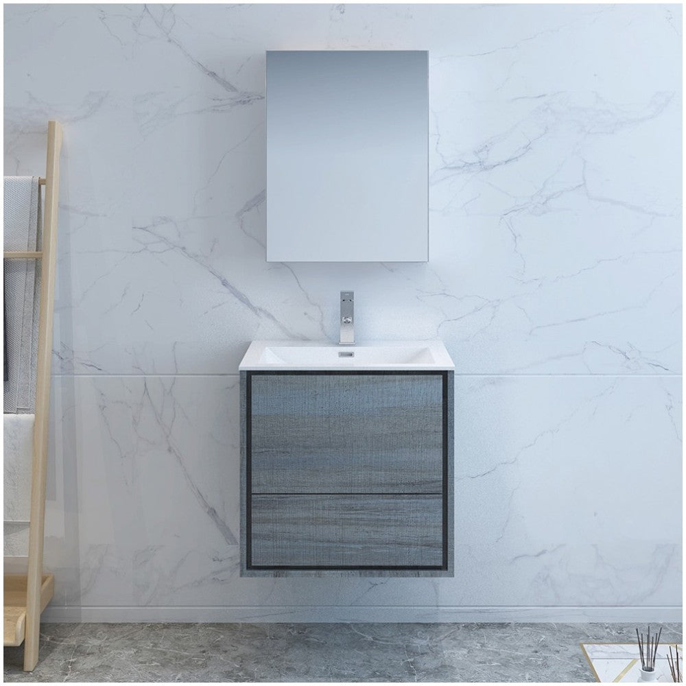 Catania 24" Ocean Gray Wall Hung Modern Bathroom Vanity w/ Medicine Cabinet