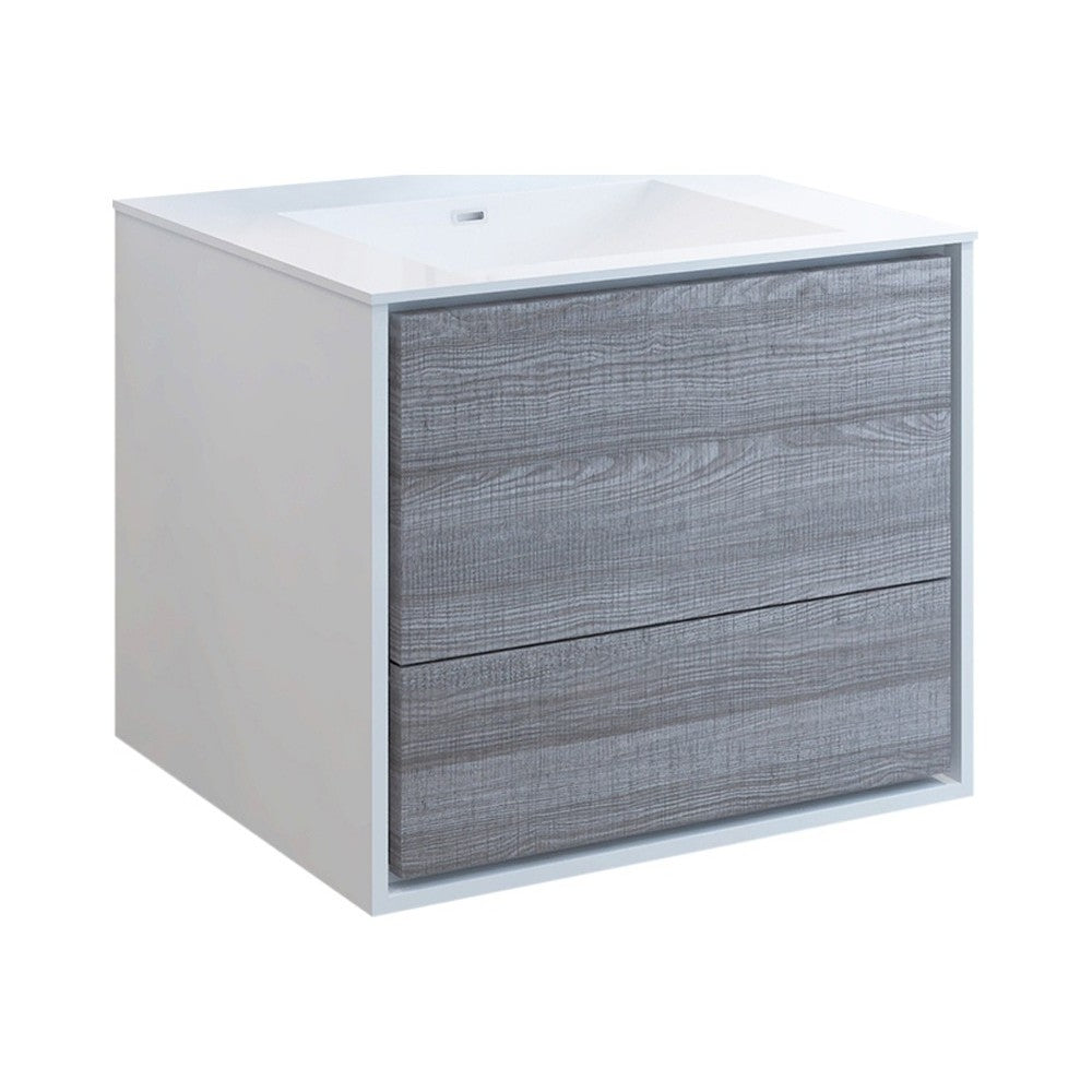 Catania 30" Glossy Ash Gray Wall Hung Modern Bathroom Cabinet w/ Integrated Sink