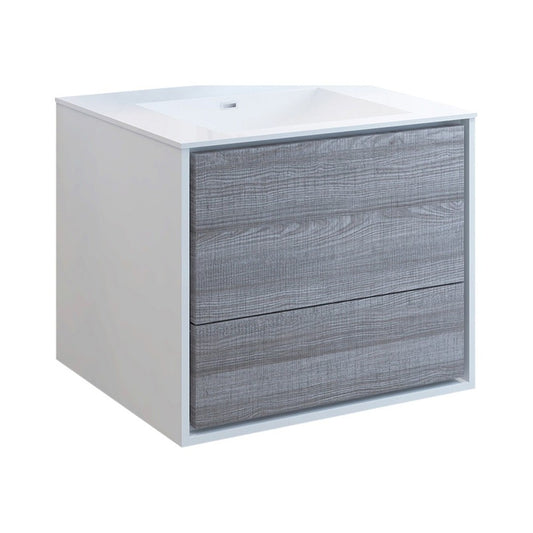 Catania 30" Glossy Ash Gray Wall Hung Modern Bathroom Cabinet w/ Integrated Sink