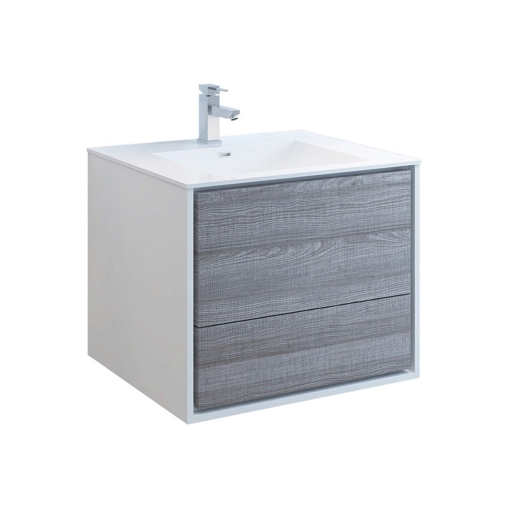 Catania 30" Glossy Ash Gray Wall Hung Modern Bathroom Cabinet w/ Integrated Sink