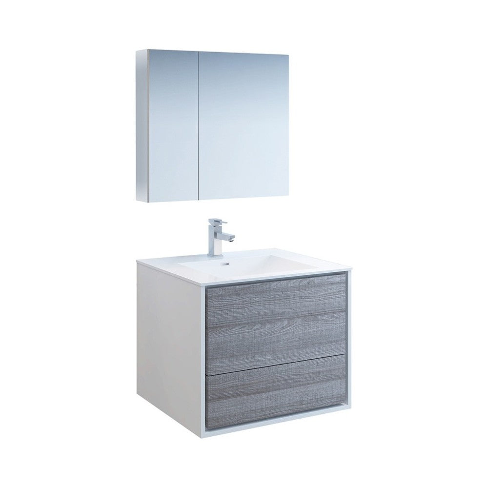 Catania 30" Glossy Ash Gray Wall Hung Modern Bathroom Vanity w/ Medicine Cabinet