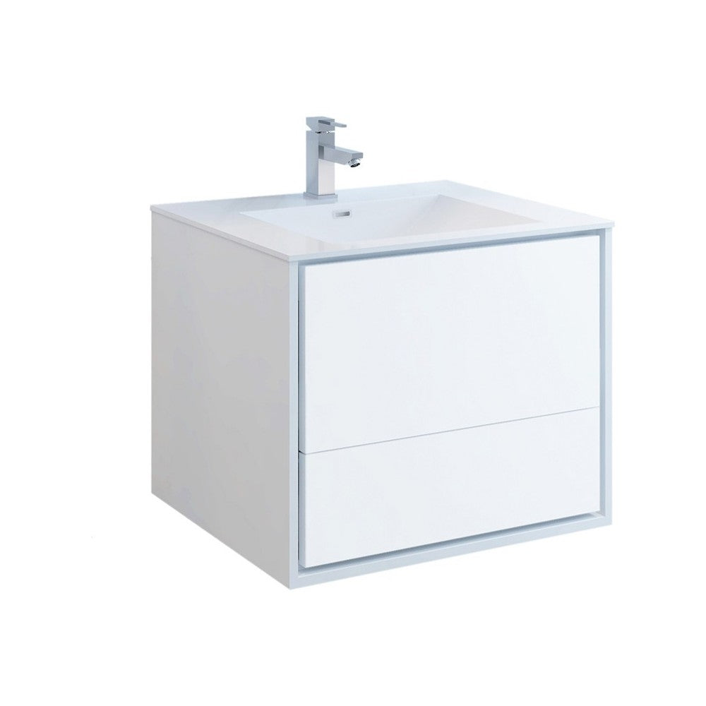 Catania 30" Glossy White Wall Hung Modern Bathroom Cabinet w/ Integrated Sink