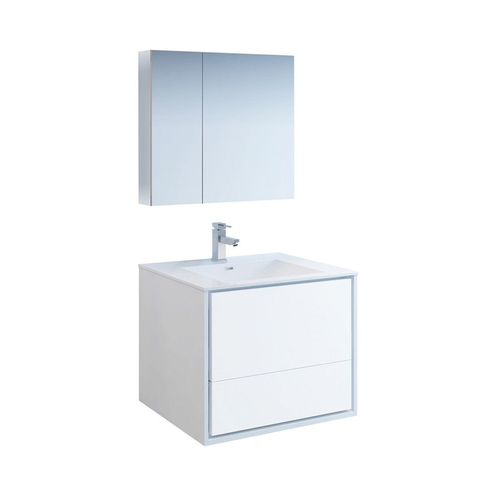 Catania 30" Glossy White Wall Hung Modern Bathroom Vanity w/ Medicine Cabinet