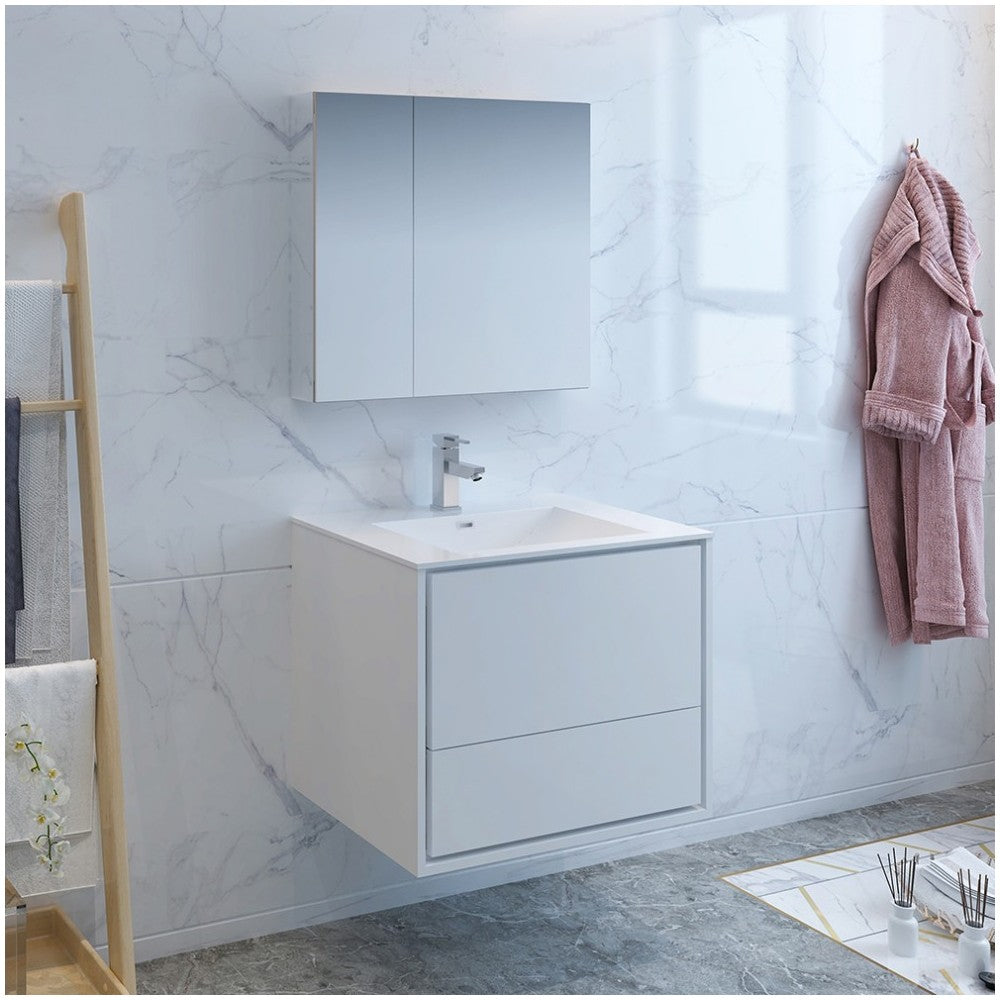 Catania 30" Glossy White Wall Hung Modern Bathroom Vanity w/ Medicine Cabinet