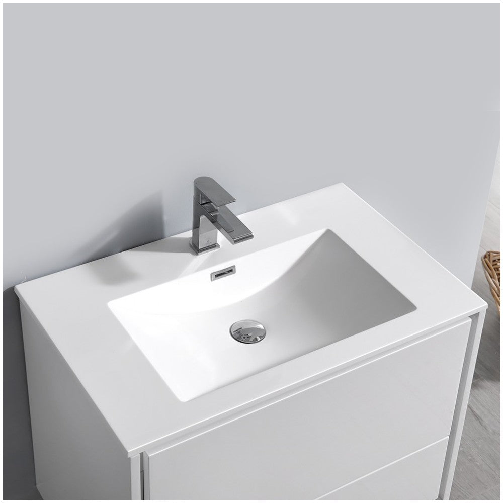 Catania 30" Glossy White Wall Hung Modern Bathroom Vanity w/ Medicine Cabinet