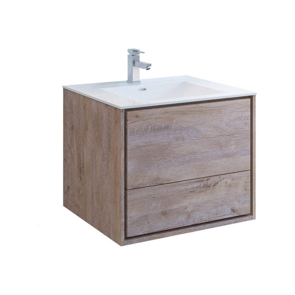 Catania 30 Natural Wood Wall Hung Modern Bathroom Cabinet w/ Integrated Sink