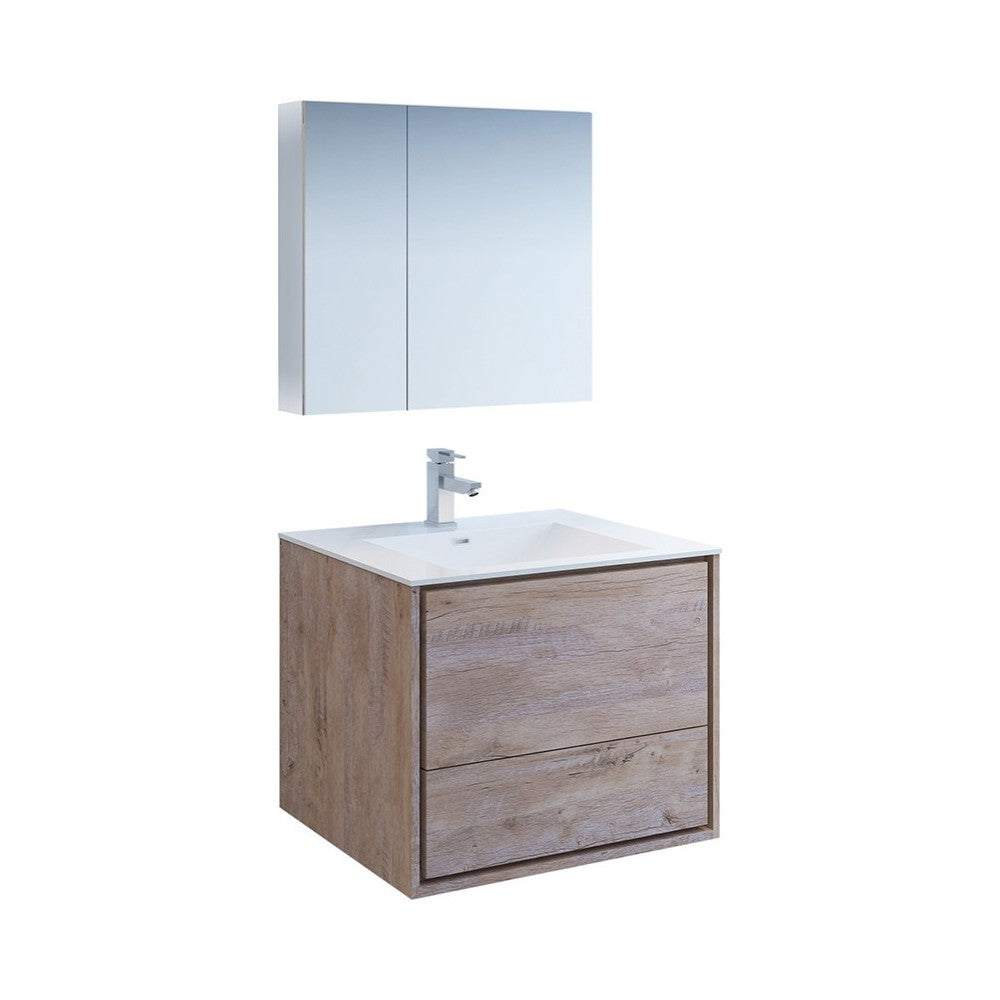 Catania 30 Natural Wood Wall Hung Modern Bathroom Vanity w/ Medicine Cabinet