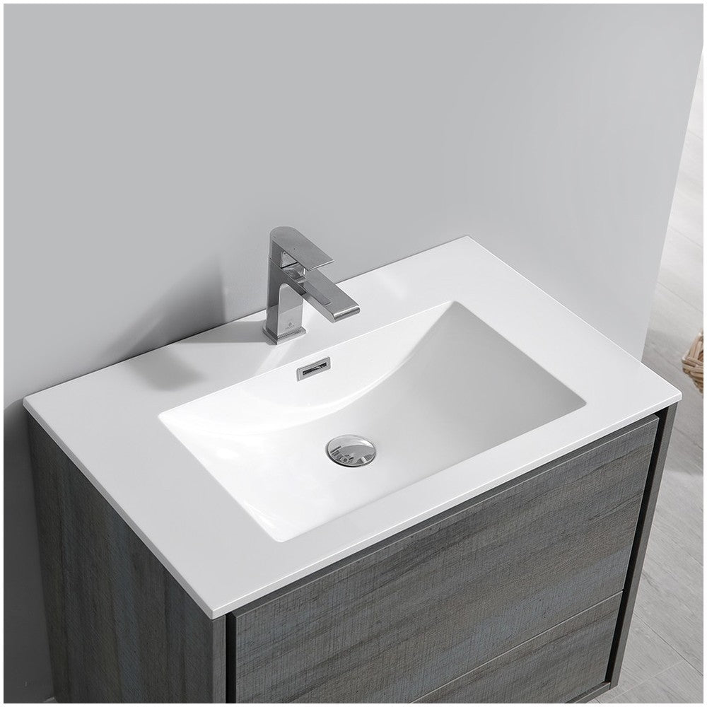 Catania 30" Ocean Gray Wall Hung Modern Bathroom Cabinet w/ Integrated Sink