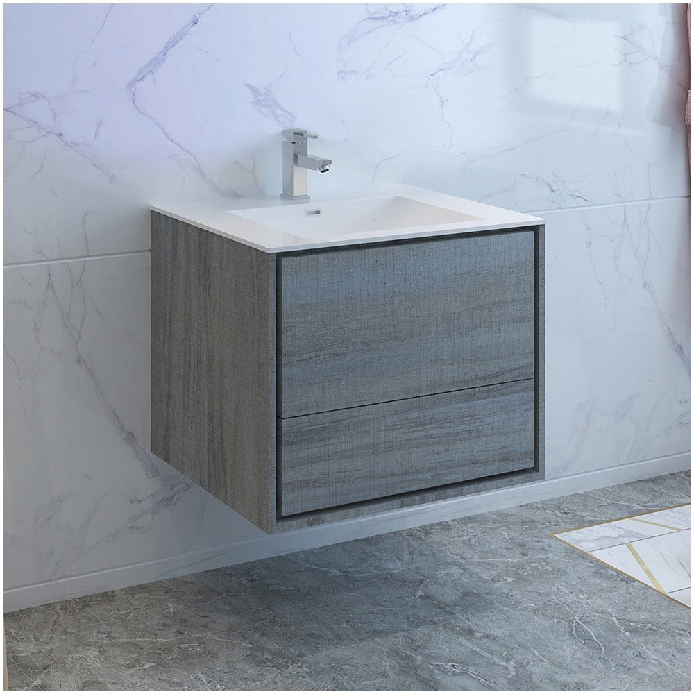 Catania 30" Ocean Gray Wall Hung Modern Bathroom Cabinet w/ Integrated Sink