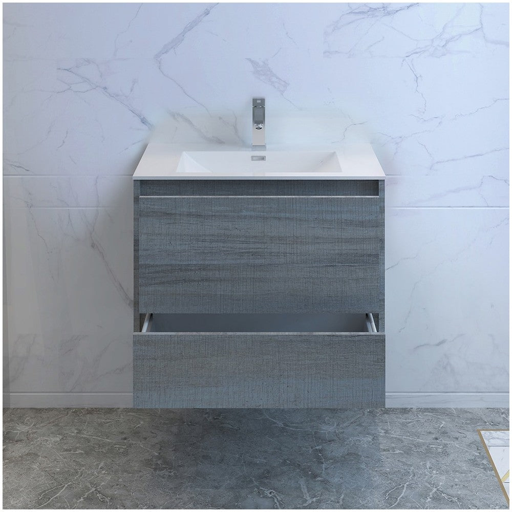 Catania 30" Ocean Gray Wall Hung Modern Bathroom Cabinet w/ Integrated Sink