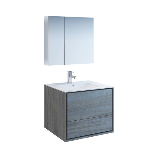 Catania 30" Ocean Gray Wall Hung Modern Bathroom Vanity w/ Medicine Cabinet