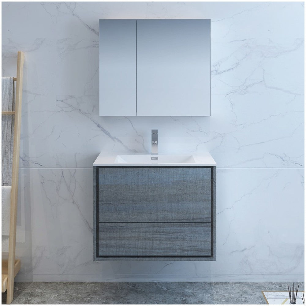 Catania 30" Ocean Gray Wall Hung Modern Bathroom Vanity w/ Medicine Cabinet