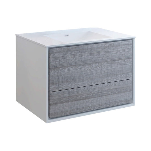 Catania 36" Glossy Ash Gray Wall Hung Modern Bathroom Cabinet w/ Integrated Sink