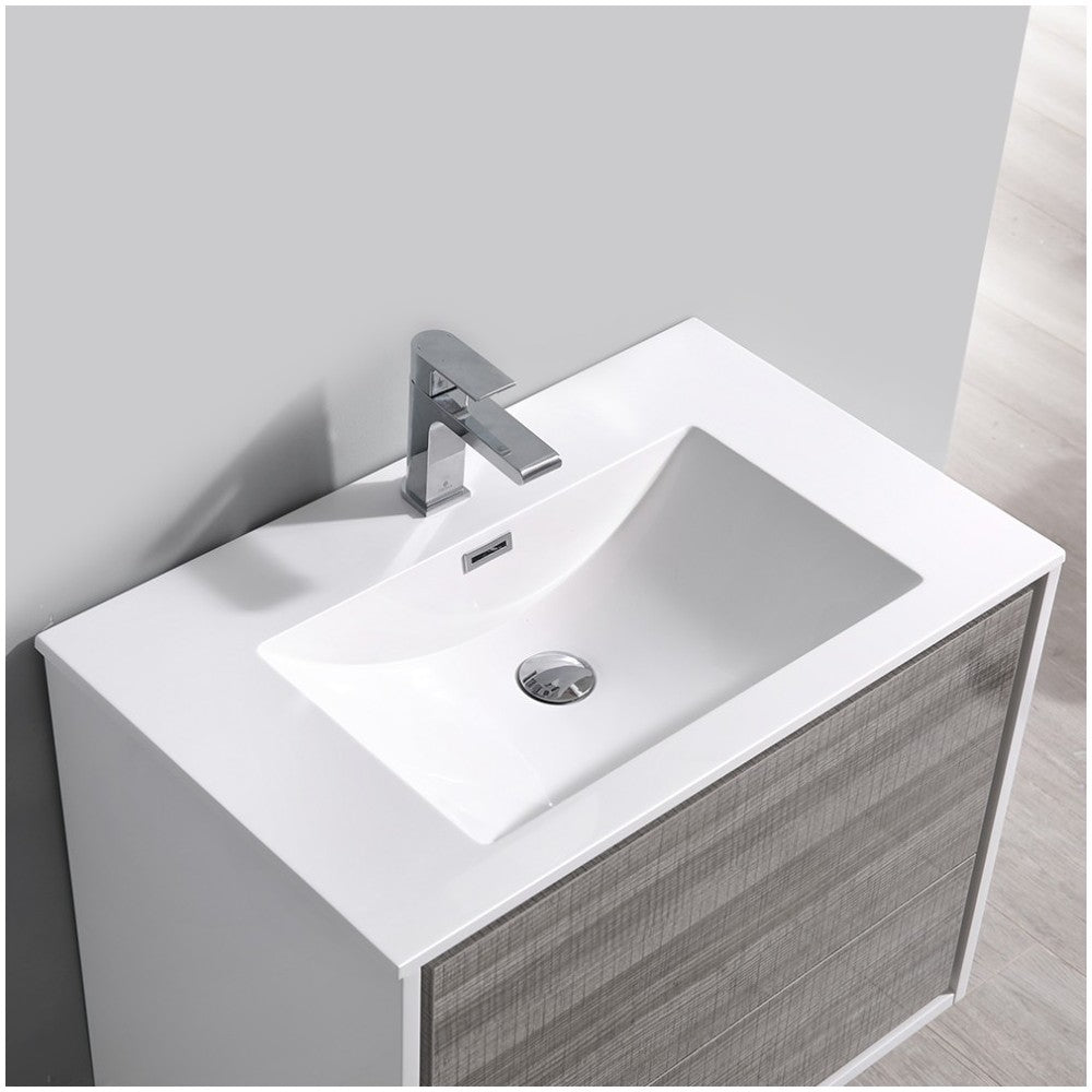 Catania 36" Glossy Ash Gray Wall Hung Modern Bathroom Vanity w/ Medicine Cabinet