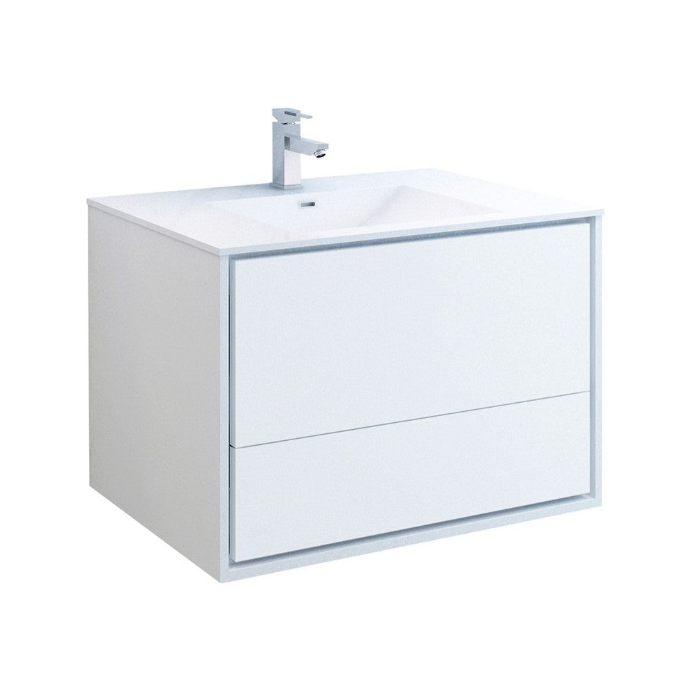 Catania 36" Glossy White Wall Hung Modern Bathroom Cabinet w/ Integrated Sink