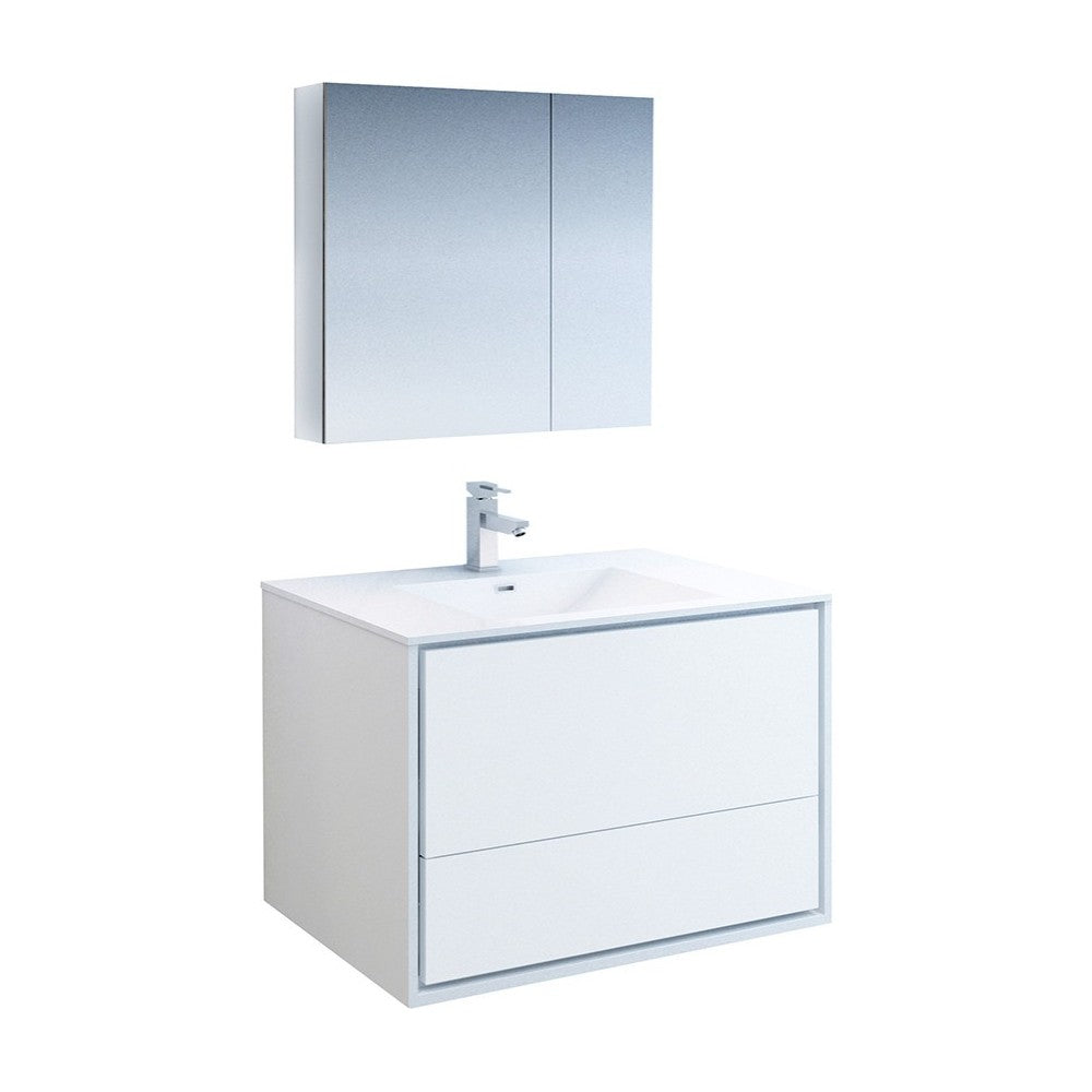 Catania 36" Glossy White Wall Hung Modern Bathroom Vanity w/ Medicine Cabinet