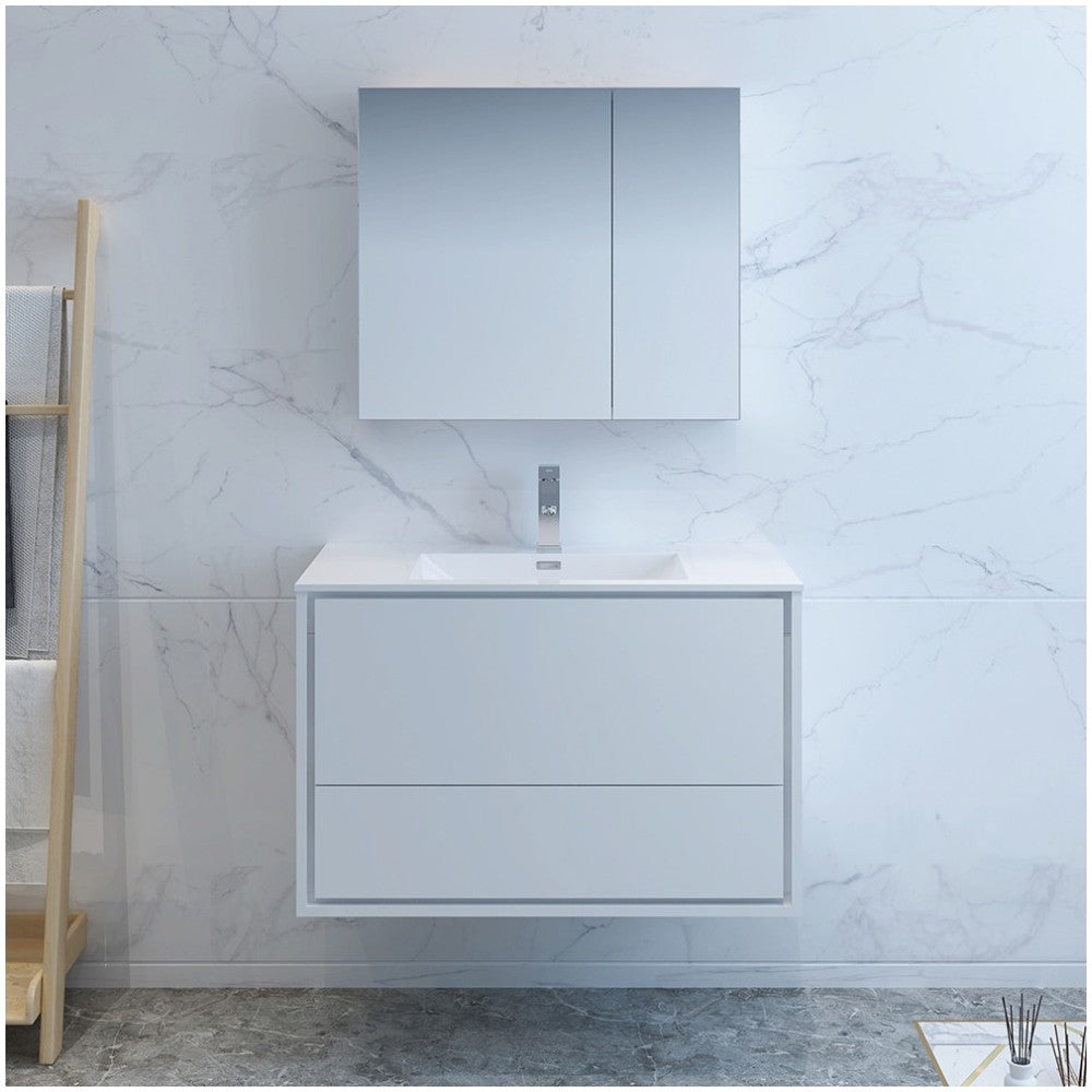 Catania 36" Glossy White Wall Hung Modern Bathroom Vanity w/ Medicine Cabinet