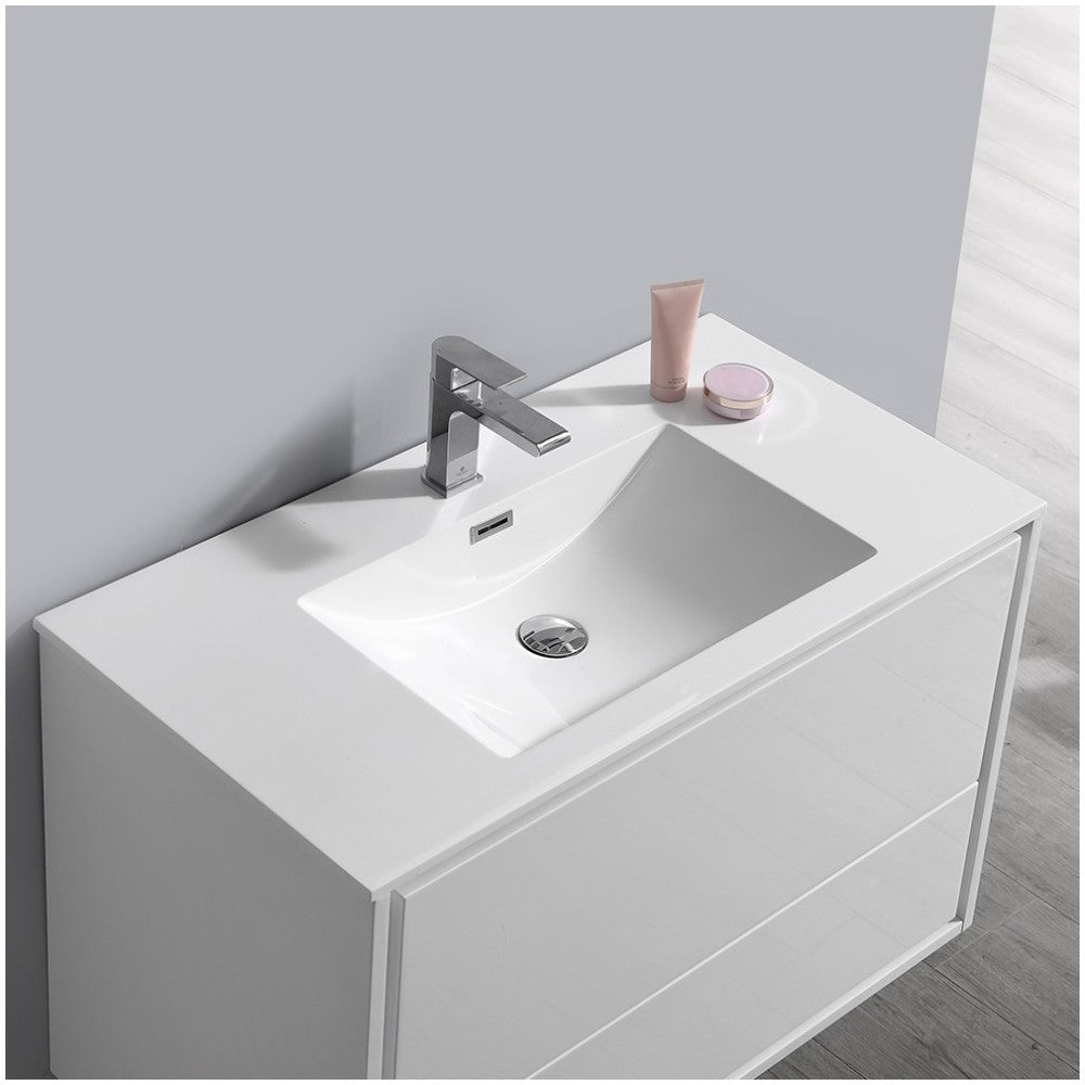 Catania 36" Glossy White Wall Hung Modern Bathroom Vanity w/ Medicine Cabinet