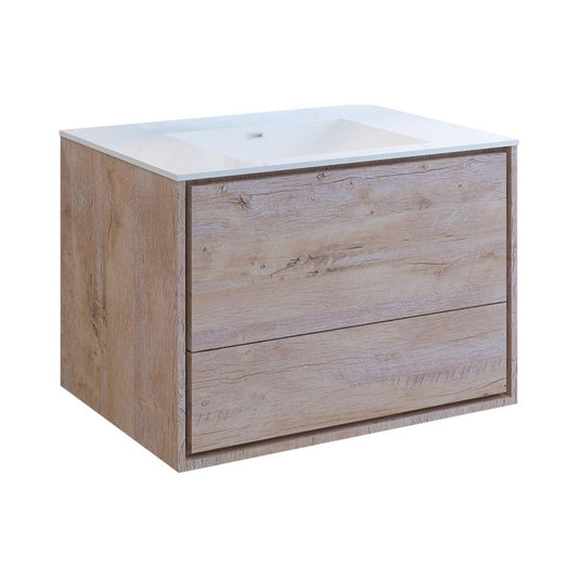 Catania 36 Natural Wood Wall Hung Modern Bathroom Cabinet w/ Integrated Sink