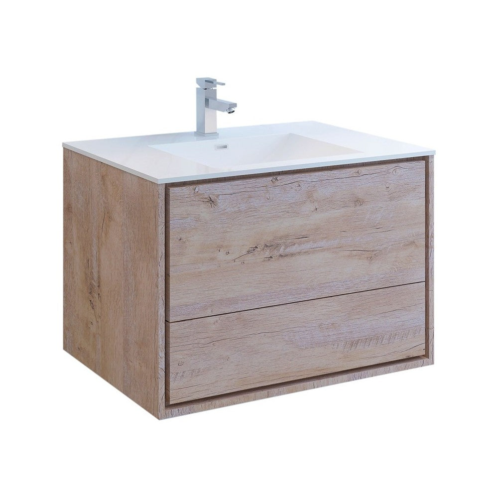 Catania 36 Natural Wood Wall Hung Modern Bathroom Cabinet w/ Integrated Sink
