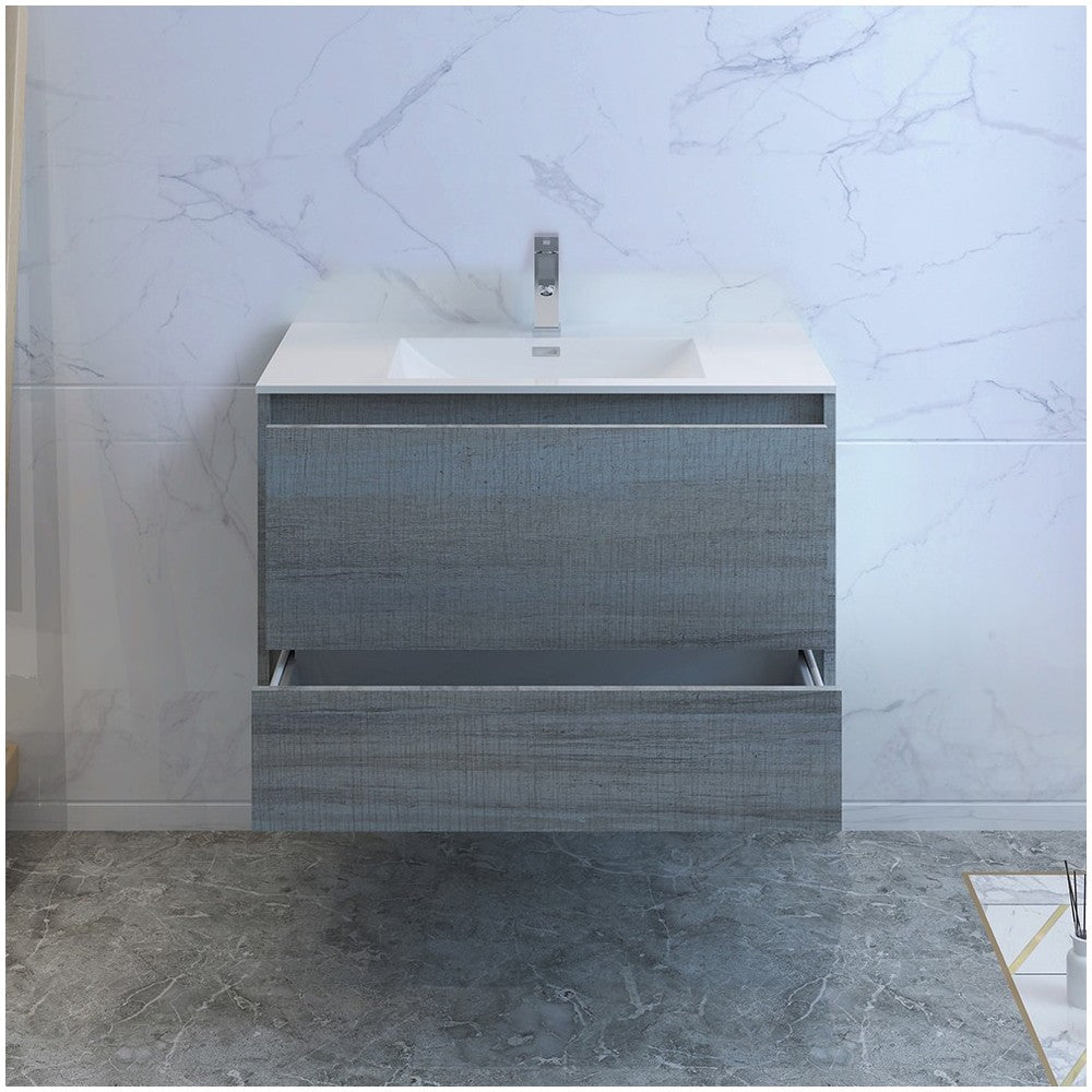 Catania 36" Ocean Gray Wall Hung Modern Bathroom Cabinet w/ Integrated Sink