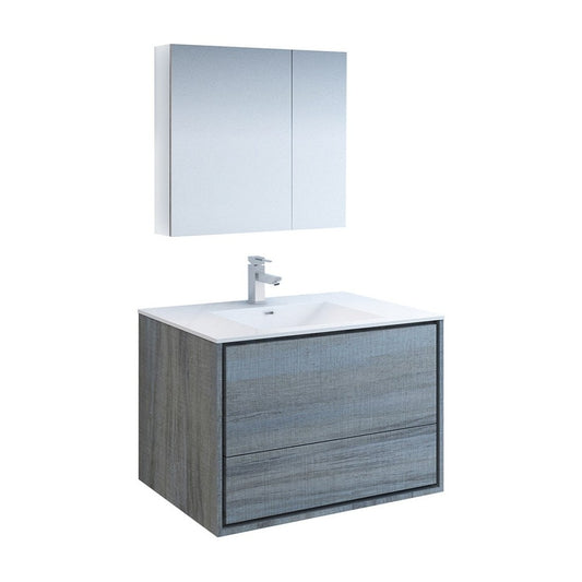 Catania 36" Ocean Gray Wall Hung Modern Bathroom Vanity w/ Medicine Cabinet