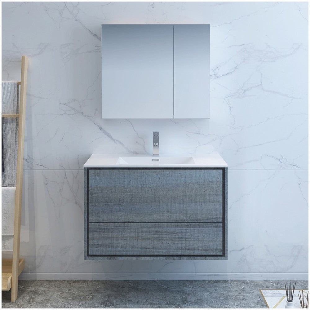 Catania 36" Ocean Gray Wall Hung Modern Bathroom Vanity w/ Medicine Cabinet