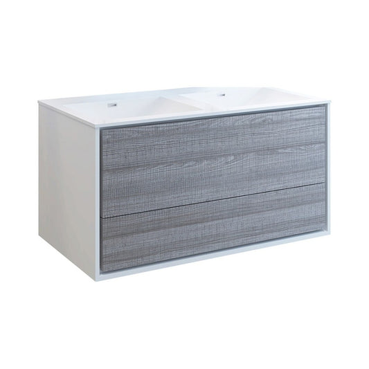 Catania 48 Ash Gray Wall Hung Modern Bathroom Cabinet w/ Integrated Double Sink