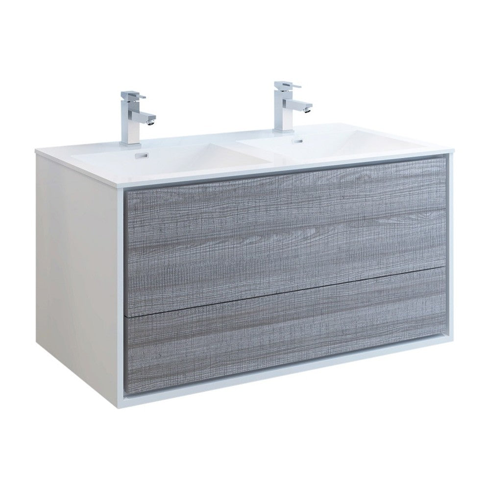 Catania 48 Ash Gray Wall Hung Modern Bathroom Cabinet w/ Integrated Double Sink