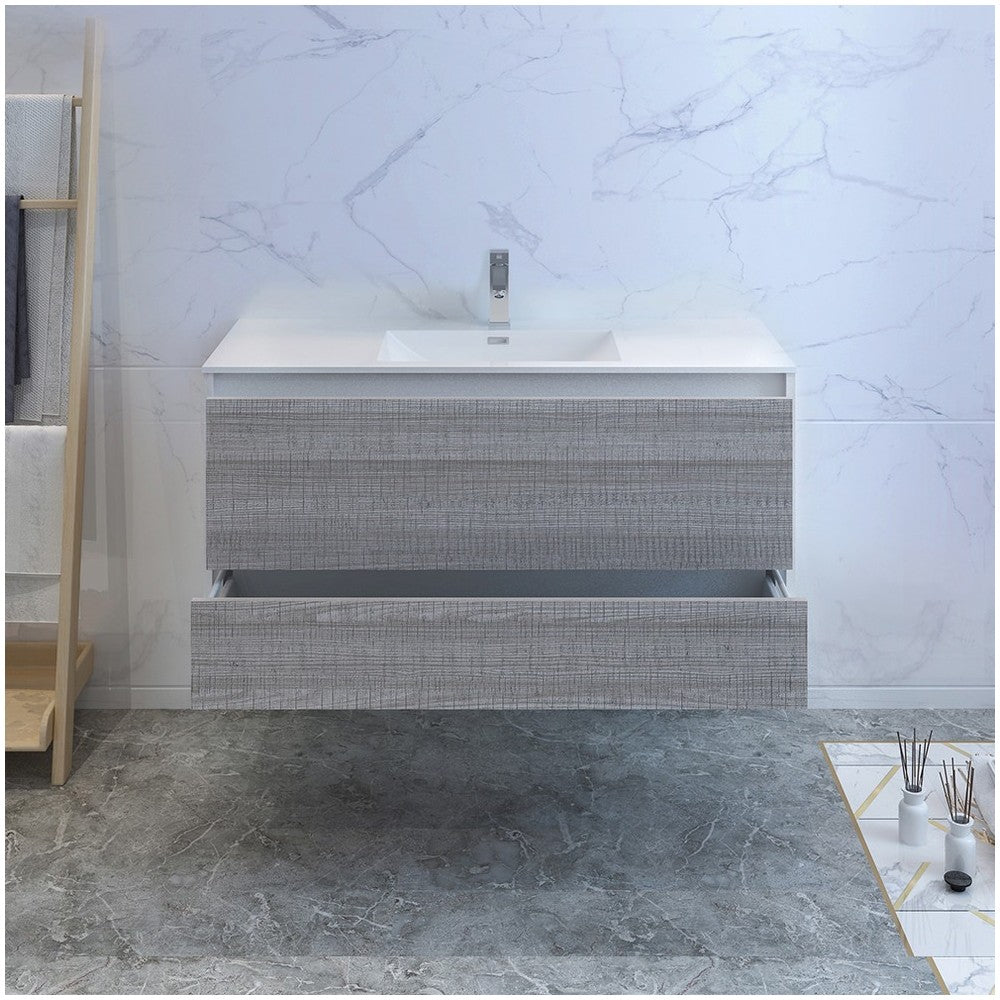 Catania 48" Glossy Ash Gray Wall Hung Modern Bathroom Cabinet w/ Integrated Sink