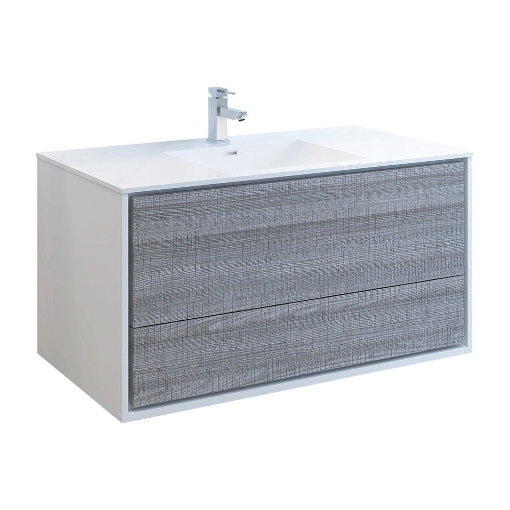 Catania 48" Glossy Ash Gray Wall Hung Modern Bathroom Cabinet w/ Integrated Sink