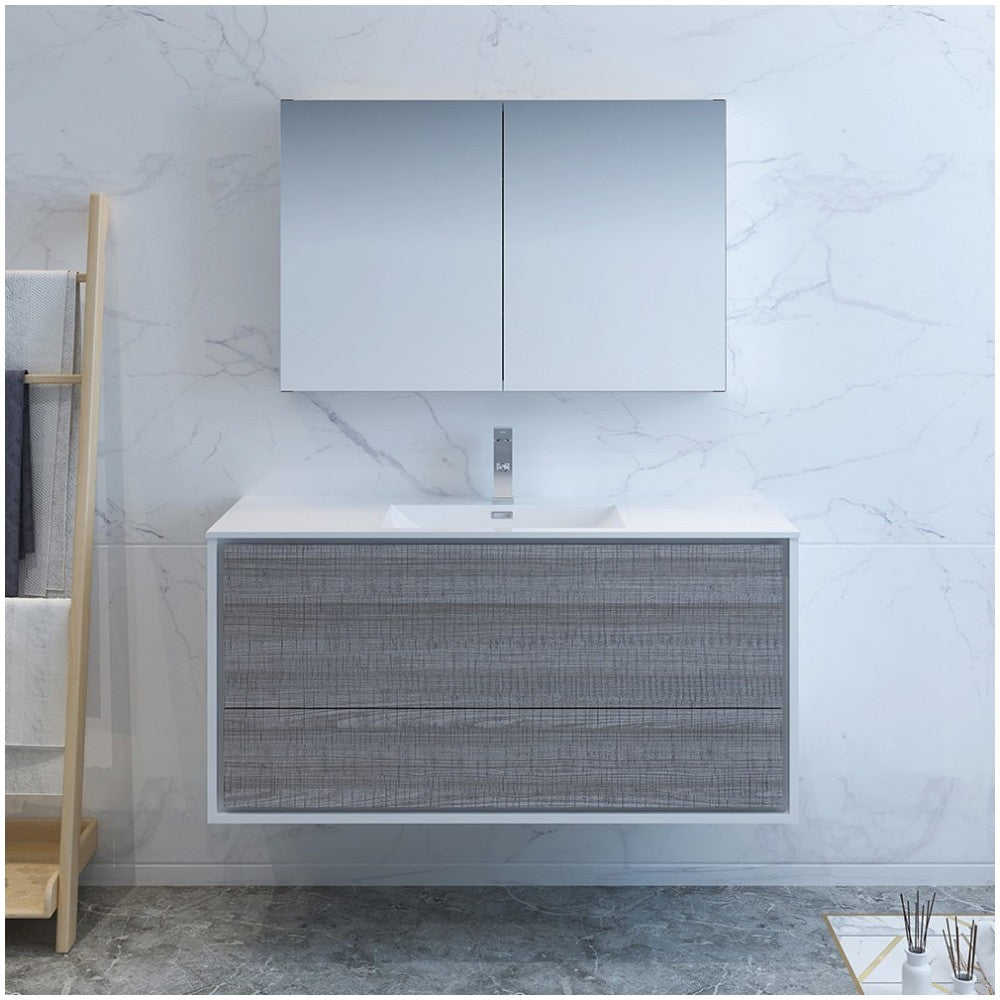 Catania 48" Glossy Ash Gray Wall Hung Modern Bathroom Vanity w/ Medicine Cabinet