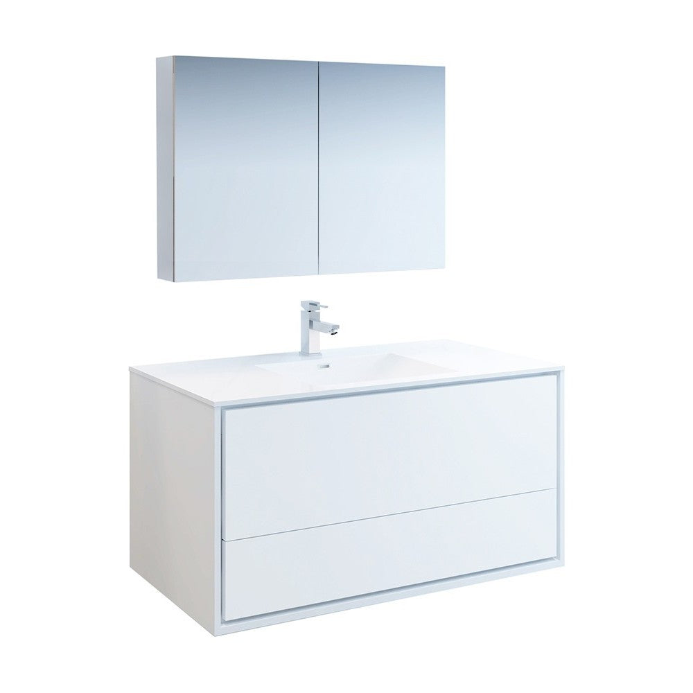 Catania 48" Glossy White Wall Hung Modern Bathroom Vanity w/ Medicine Cabinet