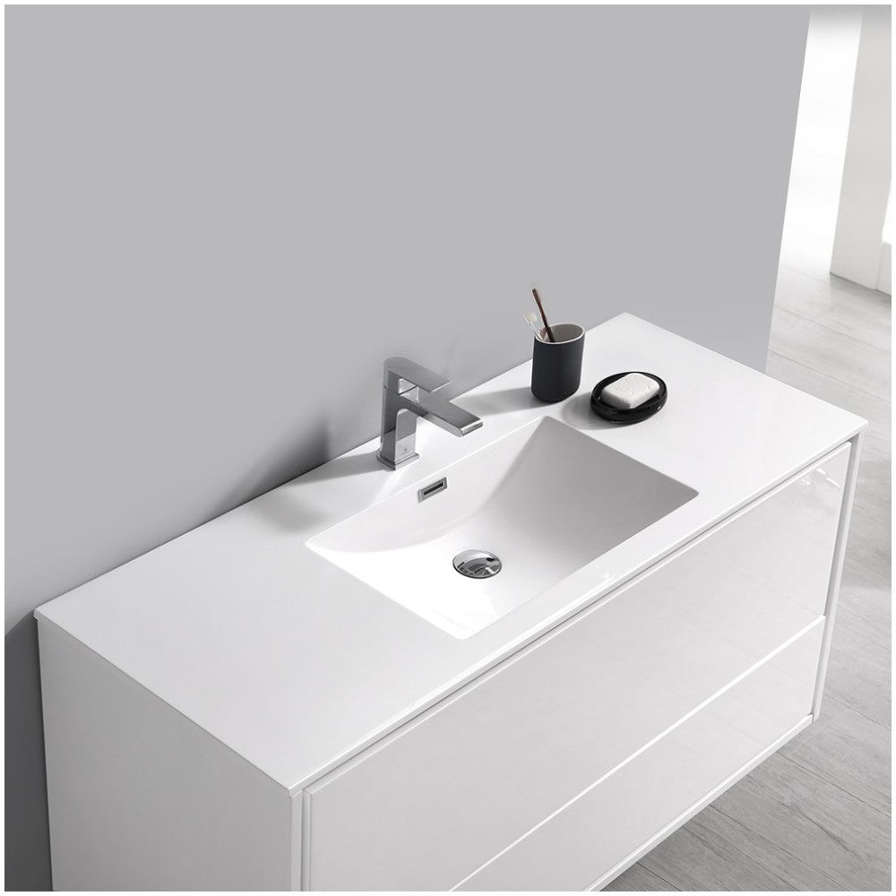 Catania 48" Glossy White Wall Hung Modern Bathroom Vanity w/ Medicine Cabinet