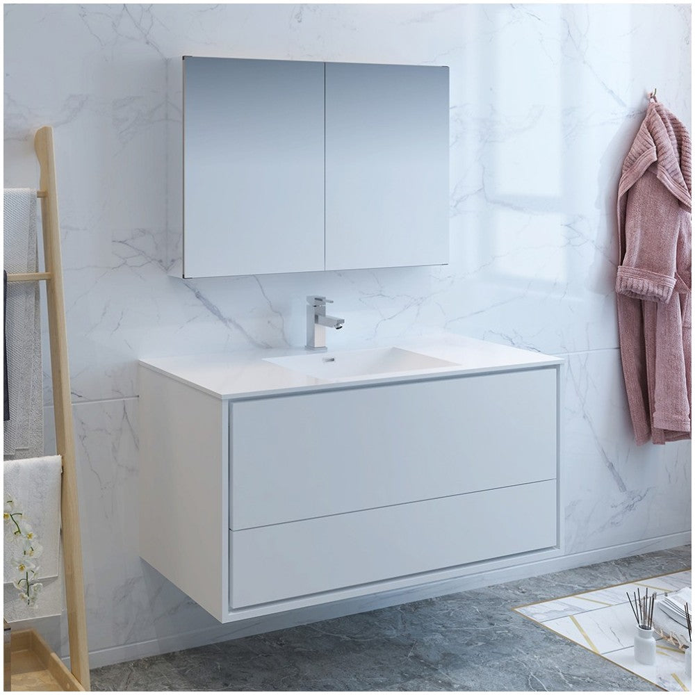 Catania 48" Glossy White Wall Hung Modern Bathroom Vanity w/ Medicine Cabinet