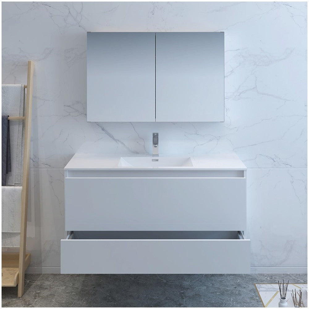 Catania 48" Glossy White Wall Hung Modern Bathroom Vanity w/ Medicine Cabinet