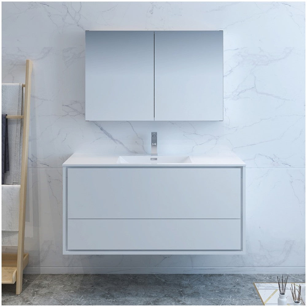 Catania 48" Glossy White Wall Hung Modern Bathroom Vanity w/ Medicine Cabinet