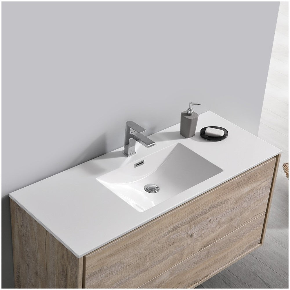 Catania 48 Natural Wood Wall Hung Modern Bathroom Cabinet w/ Integrated Sink