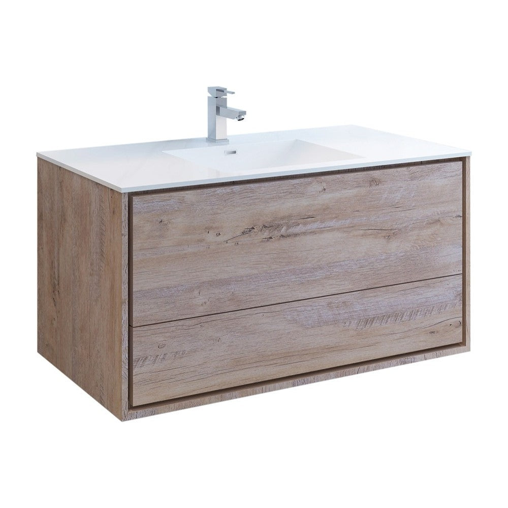 Catania 48 Natural Wood Wall Hung Modern Bathroom Cabinet w/ Integrated Sink